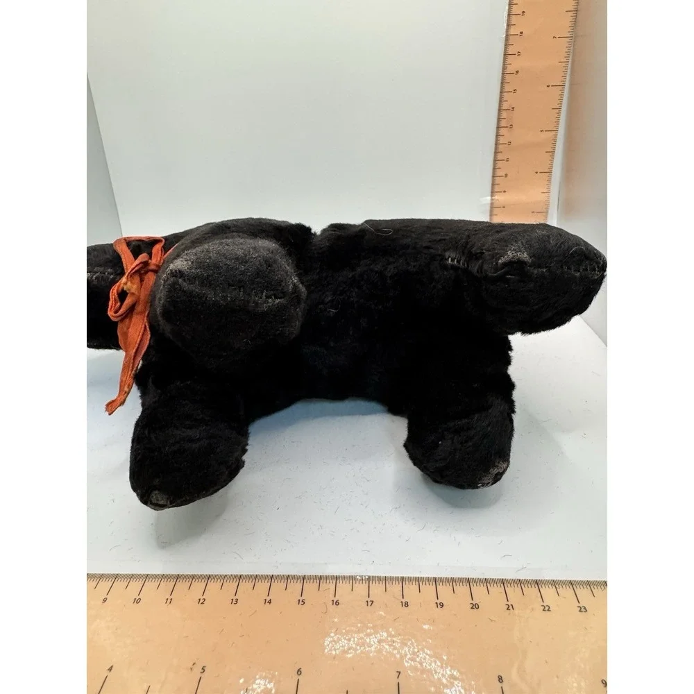 Antique Mohair Scottish Terrier Plush Black Scottie Dog Glass Eyes Vintage 10in